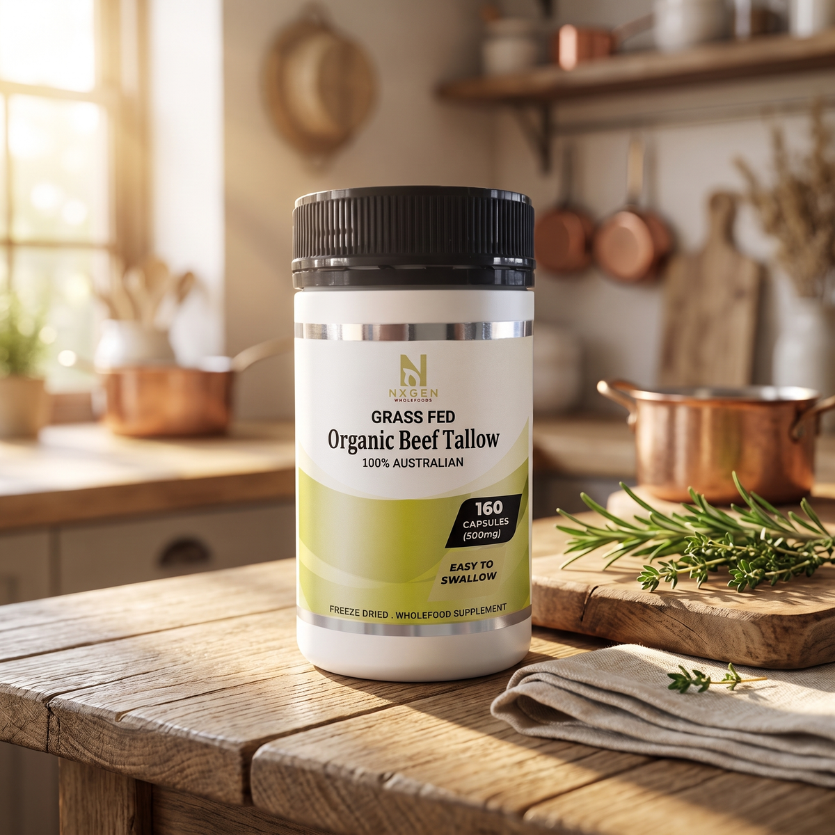NXGEN Grass-Fed Beef Tallow Capsules, farmhouse kitchen