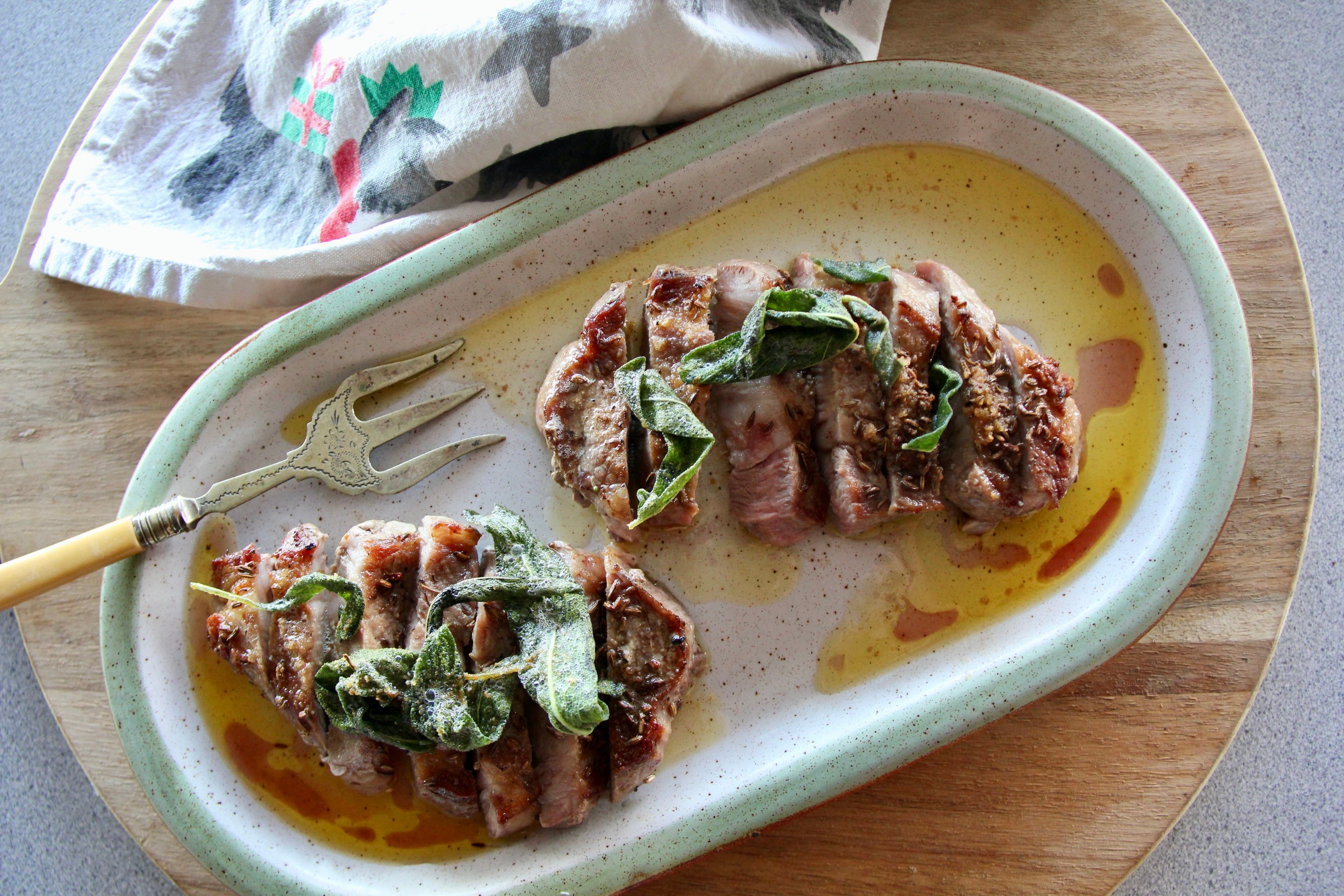 Pork scotch with sage butter sauce 