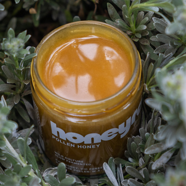 Open jar of Honeyrock Pollen Honey