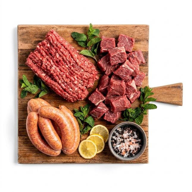 Family Value Box — grass-fed beef mince, sausages and diced steak