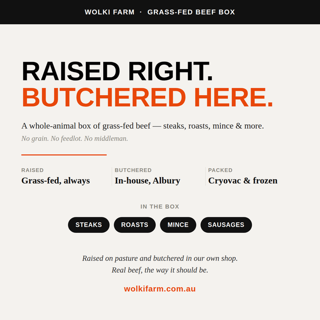 Wolki Farm Grass Fed Beef Box — grass-fed, whole-animal, butchered in-house