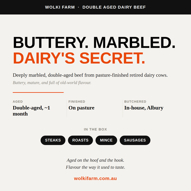 Wolki Double Aged Dairy Beef — buttery, marbled, double-aged