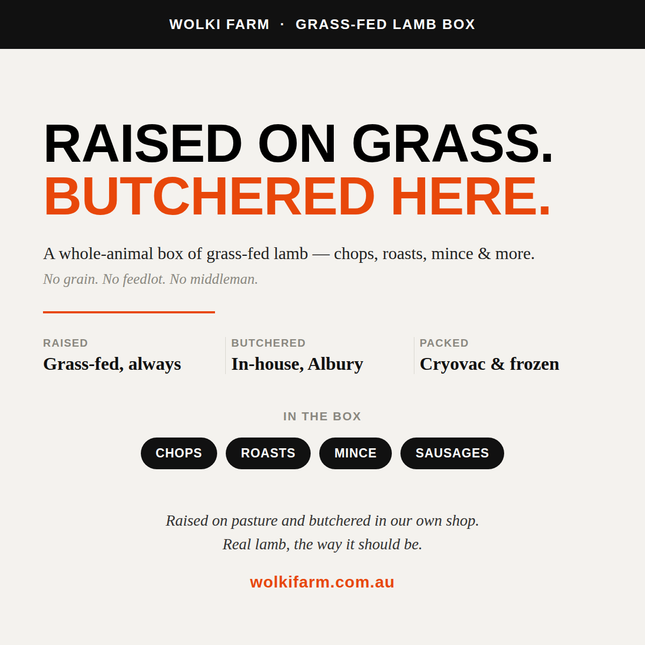 Wolki Farm Grass Fed Lamb Box — grass-fed, butchered in-house